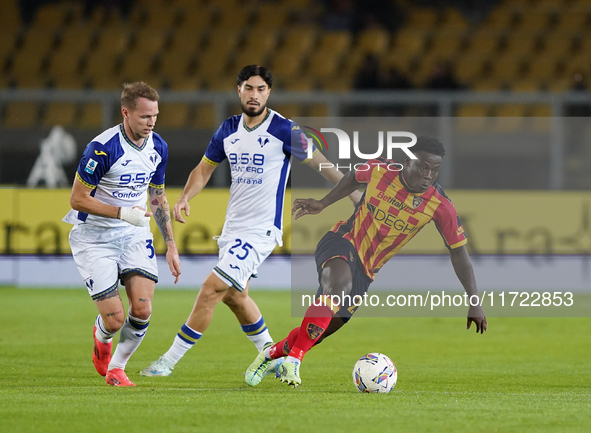 Lameck Banda of US Lecce plays during the Serie A match between Lecce and Verona in Lecce, Italy, on October 29, 2024. 