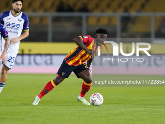 Lameck Banda of US Lecce plays during the Serie A match between Lecce and Verona in Lecce, Italy, on October 29, 2024. (