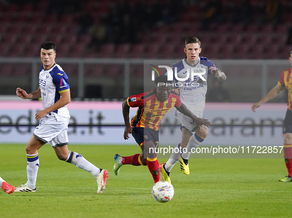 Lameck Banda of US Lecce plays during the Serie A match between Lecce and Verona in Lecce, Italy, on October 29, 2024. 