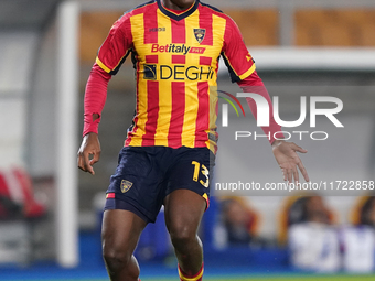 Patrick Dorgu of US Lecce is in action during the Serie A match between Lecce and Verona in Lecce, Italy, on October 29, 2024. (