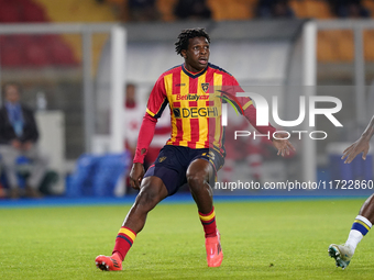 Patrick Dorgu of US Lecce is in action during the Serie A match between Lecce and Verona in Lecce, Italy, on October 29, 2024. (