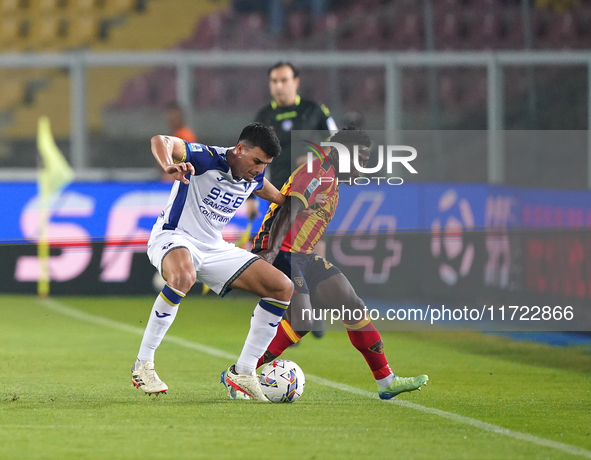 Lameck Banda of US Lecce plays during the Serie A match between Lecce and Verona in Lecce, Italy, on October 29, 2024. 