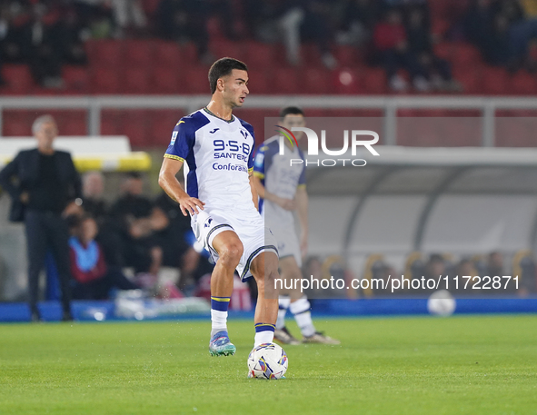 Flavius Daniliuc of Hellas Verona is in action during the Serie A match between Lecce and Verona in Lecce, Italy, on October 29, 2024. 