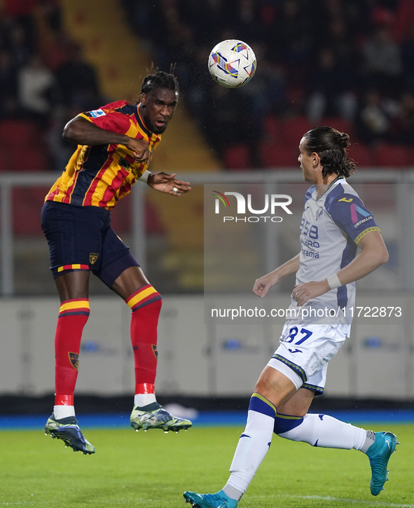 Kialonda Gaspar of US Lecce is in action during the Serie A match between Lecce and Verona in Lecce, Italy, on October 29, 2024. 