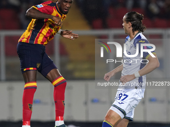 Kialonda Gaspar of US Lecce is in action during the Serie A match between Lecce and Verona in Lecce, Italy, on October 29, 2024. (