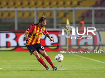 Antonino Gallo of US Lecce is in action during the Serie A match between Lecce and Verona in Lecce, Italy, on October 29, 2024. (