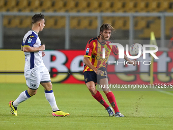 Antonino Gallo of US Lecce is in action during the Serie A match between Lecce and Verona in Lecce, Italy, on October 29, 2024. (