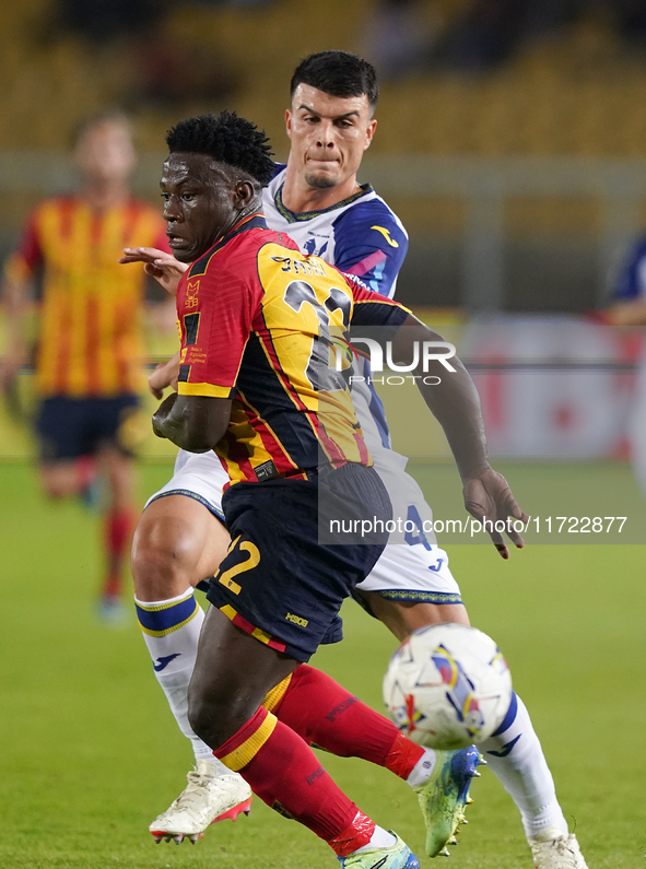 Lameck Banda of US Lecce plays during the Serie A match between Lecce and Verona in Lecce, Italy, on October 29, 2024. 