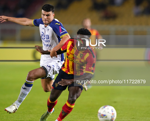 Lameck Banda of US Lecce plays during the Serie A match between Lecce and Verona in Lecce, Italy, on October 29, 2024. 