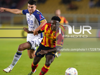 Lameck Banda of US Lecce plays during the Serie A match between Lecce and Verona in Lecce, Italy, on October 29, 2024. (