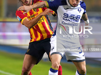 Antonino Gallo of US Lecce is in action during the Serie A match between Lecce and Verona in Lecce, Italy, on October 29, 2024. (