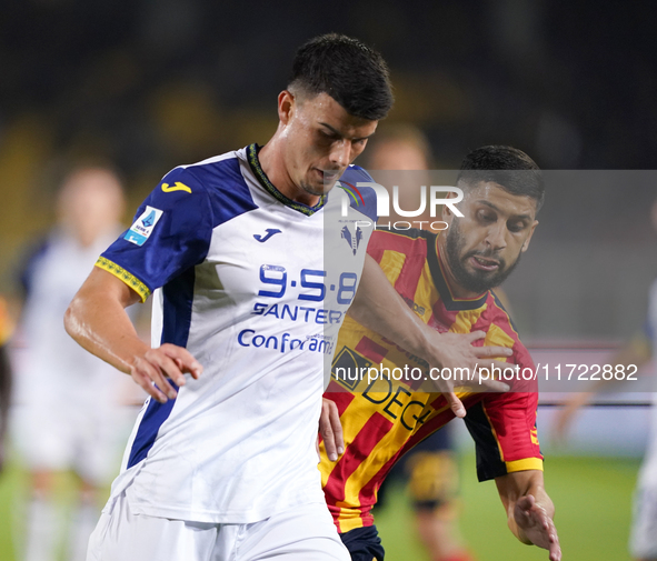 Flavius Daniliuc of Hellas Verona is in action during the Serie A match between Lecce and Verona in Lecce, Italy, on October 29, 2024. 