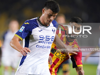 Flavius Daniliuc of Hellas Verona is in action during the Serie A match between Lecce and Verona in Lecce, Italy, on October 29, 2024. (