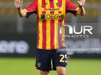 Antonino Gallo of US Lecce is in action during the Serie A match between Lecce and Verona in Lecce, Italy, on October 29, 2024. (