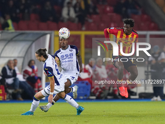 Patrick Dorgu of US Lecce is in action during the Serie A match between Lecce and Verona in Lecce, Italy, on October 29, 2024. (