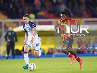 Patrick Dorgu of US Lecce is in action during the Serie A match between Lecce and Verona in Lecce, Italy, on October 29, 2024. (