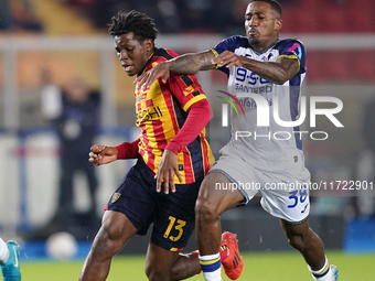 Patrick Dorgu of US Lecce is in action during the Serie A match between Lecce and Verona in Lecce, Italy, on October 29, 2024. (