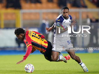 Patrick Dorgu of US Lecce is in action during the Serie A match between Lecce and Verona in Lecce, Italy, on October 29, 2024. (