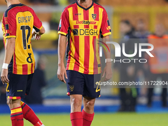 Antonino Gallo of US Lecce is in action during the Serie A match between Lecce and Verona in Lecce, Italy, on October 29, 2024. (