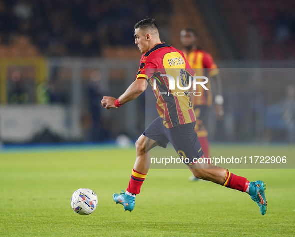 Nikola Krstovic of US Lecce is in action during the Serie A match between Lecce and Verona in Lecce, Italy, on October 29, 2024. 