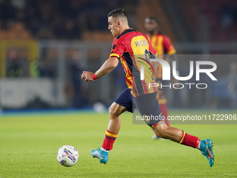 Nikola Krstovic of US Lecce is in action during the Serie A match between Lecce and Verona in Lecce, Italy, on October 29, 2024. (