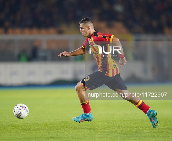 Nikola Krstovic of US Lecce is in action during the Serie A match between Lecce and Verona in Lecce, Italy, on October 29, 2024. 