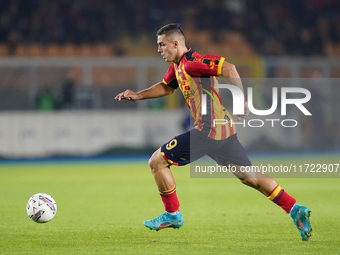 Nikola Krstovic of US Lecce is in action during the Serie A match between Lecce and Verona in Lecce, Italy, on October 29, 2024. (