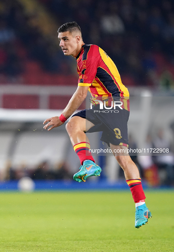 Nikola Krstovic of US Lecce is in action during the Serie A match between Lecce and Verona in Lecce, Italy, on October 29, 2024. 