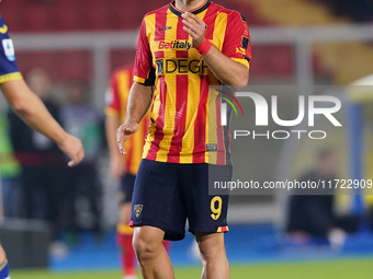 Nikola Krstovic of US Lecce is in action during the Serie A match between Lecce and Verona in Lecce, Italy, on October 29, 2024. (