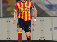 Federico Baschirotto of US Lecce is in action during the Serie A match between Lecce and Verona in Lecce, Italy, on October 29, 2024. (