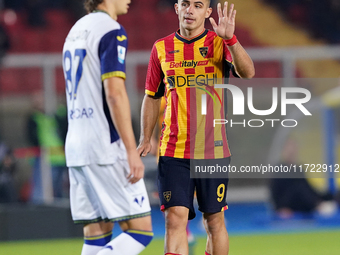 Nikola Krstovic of US Lecce is in action during the Serie A match between Lecce and Verona in Lecce, Italy, on October 29, 2024. (