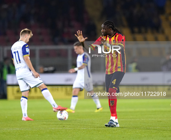 Kialonda Gaspar of US Lecce is in action during the Serie A match between Lecce and Verona in Lecce, Italy, on October 29, 2024. 