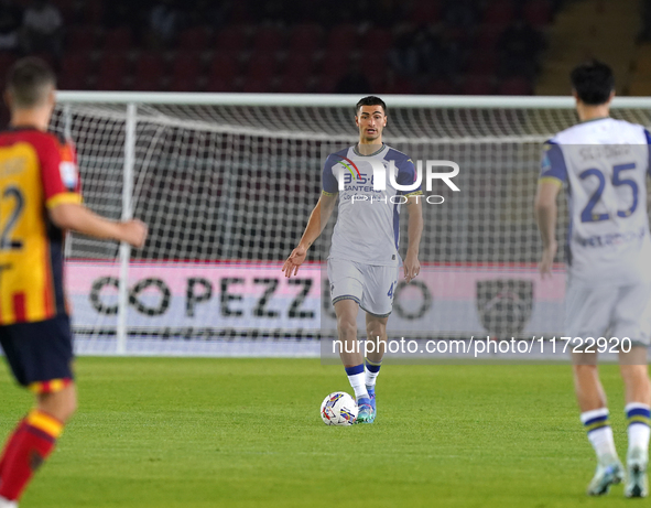 Diego Coppola of Hellas Verona is in action during the Serie A match between Lecce and Verona in Lecce, Italy, on October 29, 2024. 