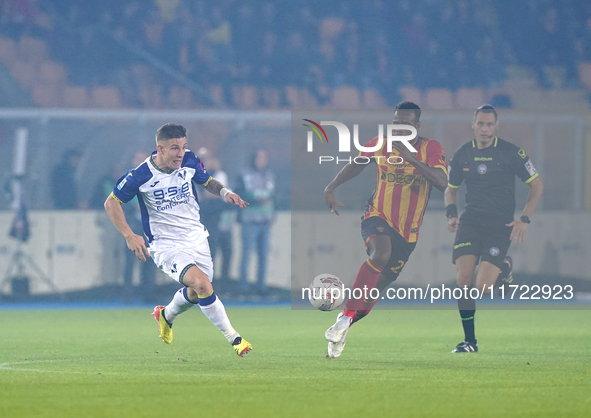 Lassana Coulibaly of US Lecce is in action during the Serie A match between Lecce and Verona in Lecce, Italy, on October 29, 2024. 