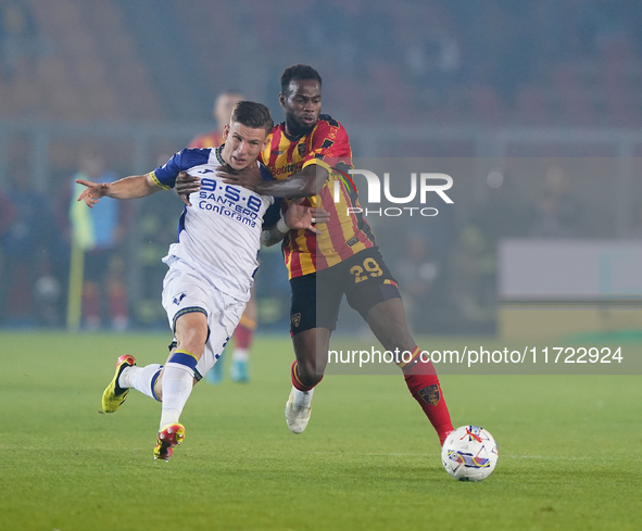 Lassana Coulibaly of US Lecce is in action during the Serie A match between Lecce and Verona in Lecce, Italy, on October 29, 2024. 