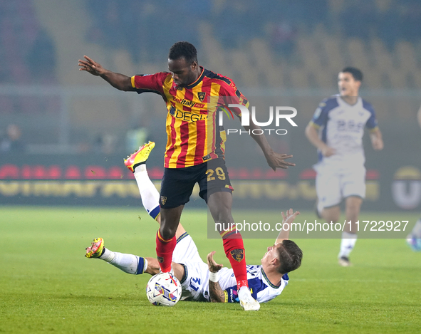 Lassana Coulibaly of US Lecce is in action during the Serie A match between Lecce and Verona in Lecce, Italy, on October 29, 2024. 