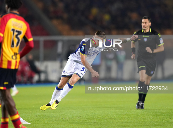 Tomas Suslov of Hellas Verona is in action during the Serie A match between Lecce and Verona in Lecce, Italy, on October 29, 2024. 