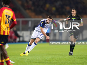 Tomas Suslov of Hellas Verona is in action during the Serie A match between Lecce and Verona in Lecce, Italy, on October 29, 2024. (