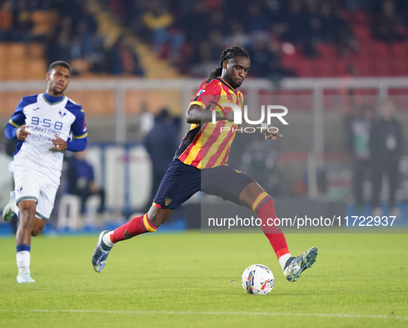 Kialonda Gaspar of US Lecce is in action during the Serie A match between Lecce and Verona in Lecce, Italy, on October 29, 2024. 