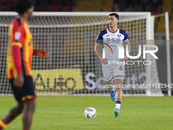 Diego Coppola of Hellas Verona is in action during the Serie A match between Lecce and Verona in Lecce, Italy, on October 29, 2024. (