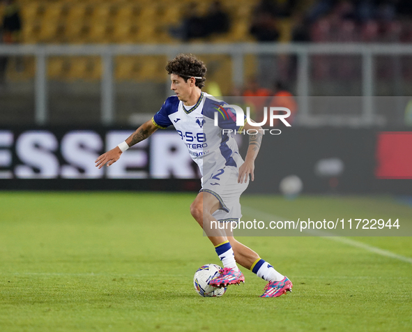 Domagoj Bradaric of Hellas Verona plays during the Serie A match between Lecce and Verona in Lecce, Italy, on October 29, 2024. 