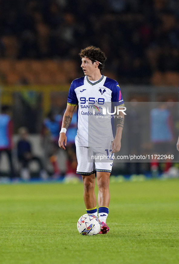 Domagoj Bradaric of Hellas Verona plays during the Serie A match between Lecce and Verona in Lecce, Italy, on October 29, 2024. 