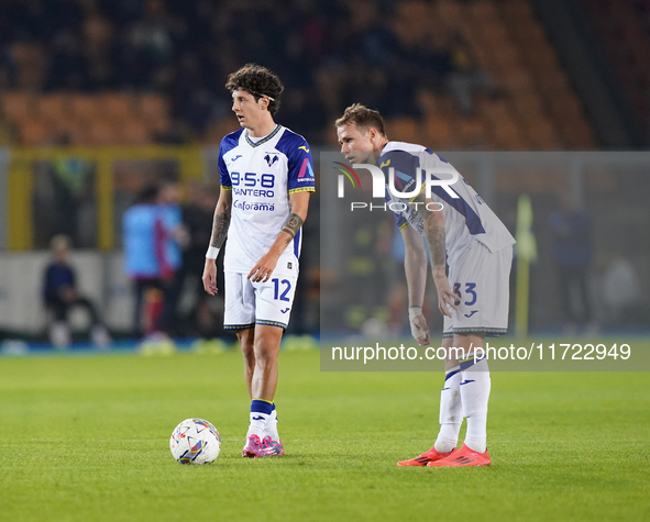 Domagoj Bradaric of Hellas Verona plays during the Serie A match between Lecce and Verona in Lecce, Italy, on October 29, 2024. 