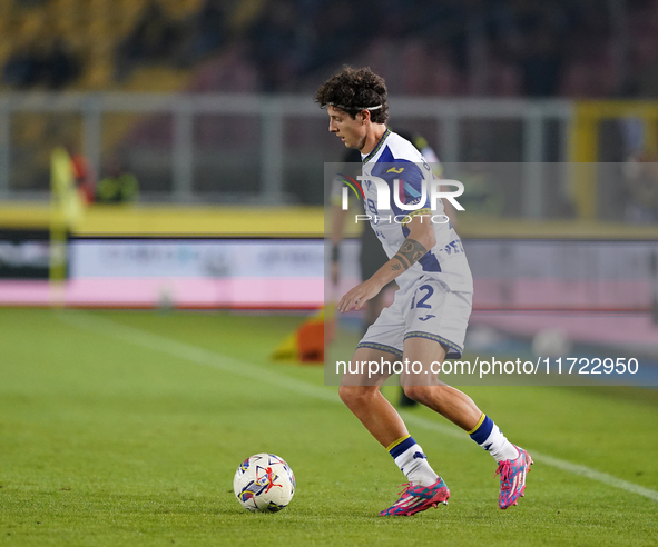 Domagoj Bradaric of Hellas Verona plays during the Serie A match between Lecce and Verona in Lecce, Italy, on October 29, 2024. 