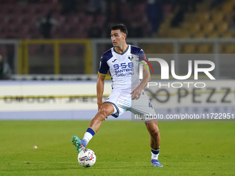 Diego Coppola of Hellas Verona is in action during the Serie A match between Lecce and Verona in Lecce, Italy, on October 29, 2024. (