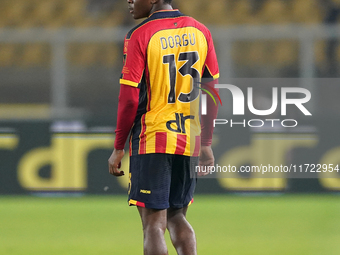 Patrick Dorgu of US Lecce is in action during the Serie A match between Lecce and Verona in Lecce, Italy, on October 29, 2024. (