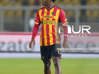 Patrick Dorgu of US Lecce is in action during the Serie A match between Lecce and Verona in Lecce, Italy, on October 29, 2024. (