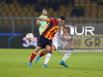 Nikola Krstovic of US Lecce is in action during the Serie A match between Lecce and Verona in Lecce, Italy, on October 29, 2024. (