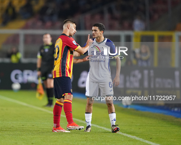 Ylber Ramadani of US Lecce gestures during the Serie A match between Lecce and Verona in Lecce, Italy, on October 29, 2024. 