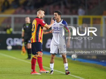 Ylber Ramadani of US Lecce gestures during the Serie A match between Lecce and Verona in Lecce, Italy, on October 29, 2024. (